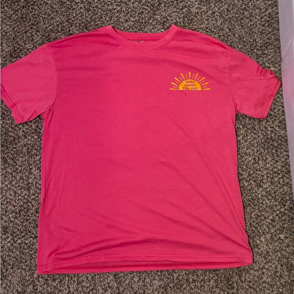 SHEIN Pink Tee with Yellow Sun Graphic